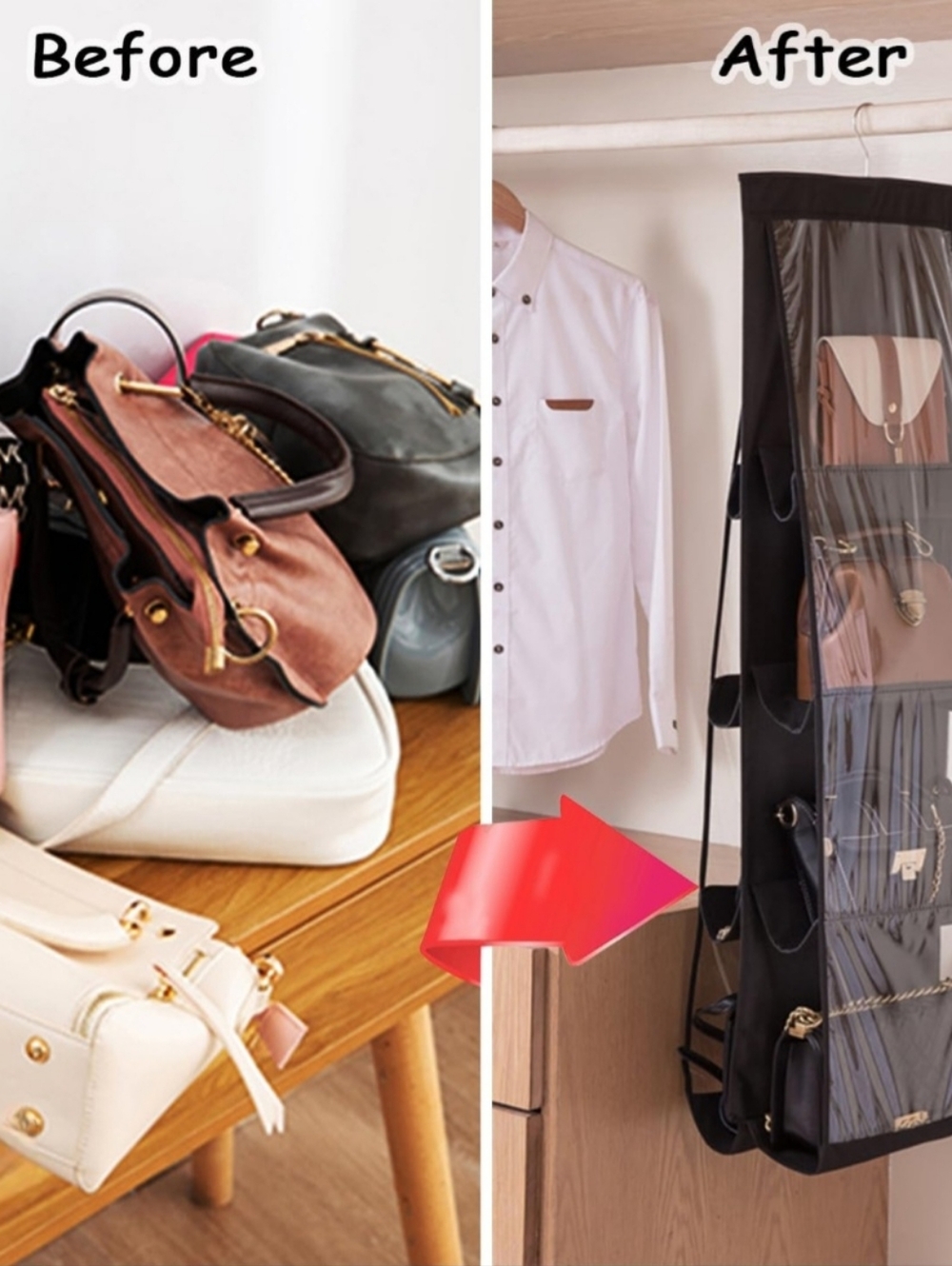 2 Pak Hanging Over-the-Door Purse Organizer in Black